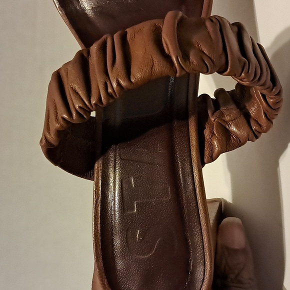 Staud Brown Frankie Ruched Sandals Heeled Block Heel Two Strap Preowned - Picture 9 of 10